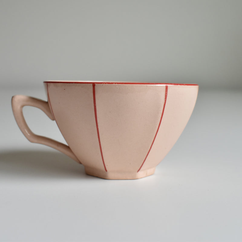 Vintage Digoin & Sarreguemines Octagonal Red Coffee Cup A