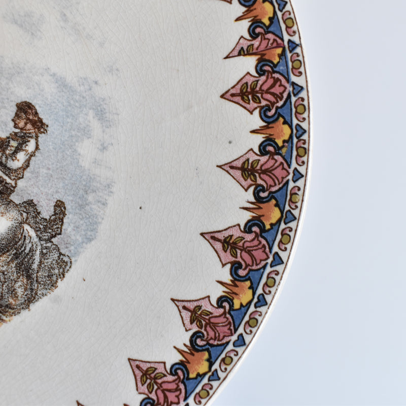 Antique decorative plate U&C Sarreguemines Les courses Finistere
