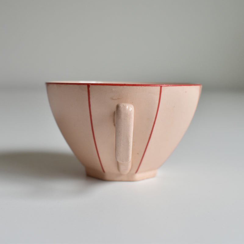 Vintage Digoin & Sarreguemines Octagonal Red Coffee Cup A