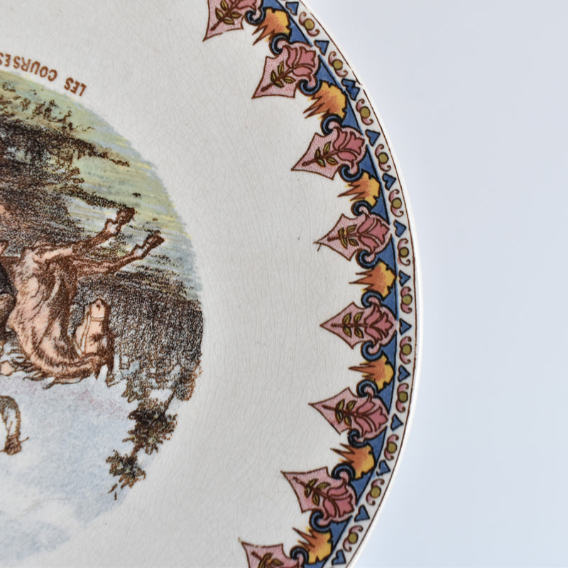 Antique decorative plate U&C Sarreguemines Les courses Finistere