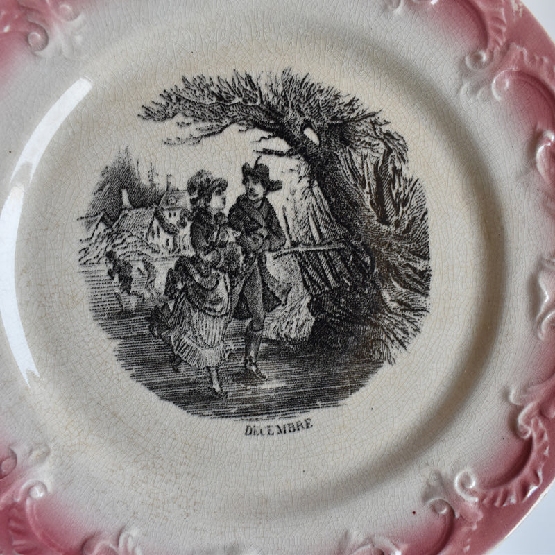Antique Decorative Plate F.F. Pecsonne Decembre