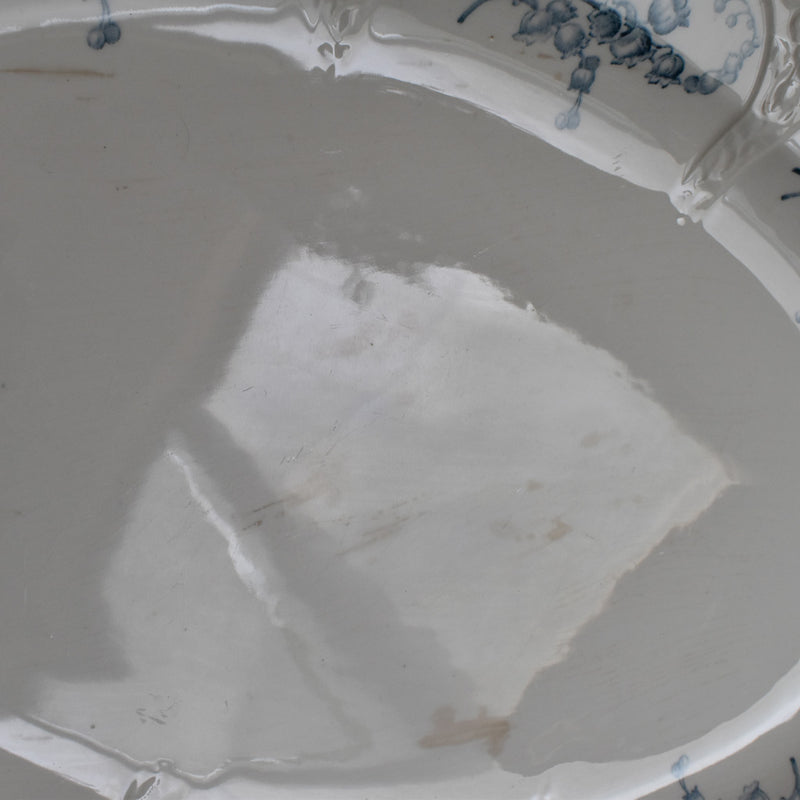 Antique Oval Large Plate Longwy Muguet (Lily of the Valley)