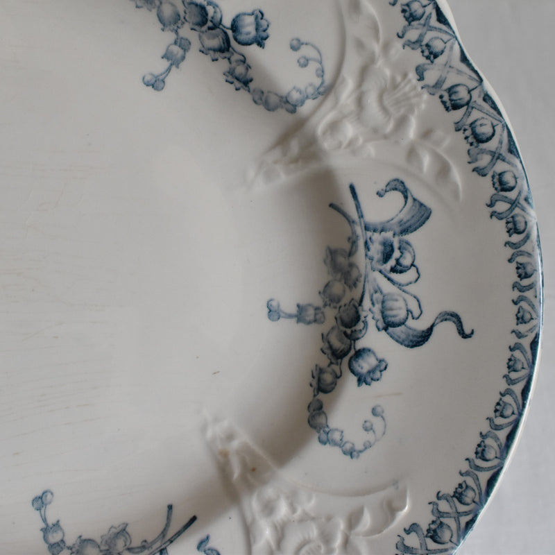 Antique Oval Large Plate Longwy Muguet (Lily of the Valley)