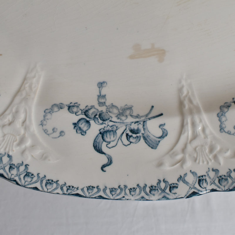 Antique Oval Large Plate Longwy Muguet (Lily of the Valley)