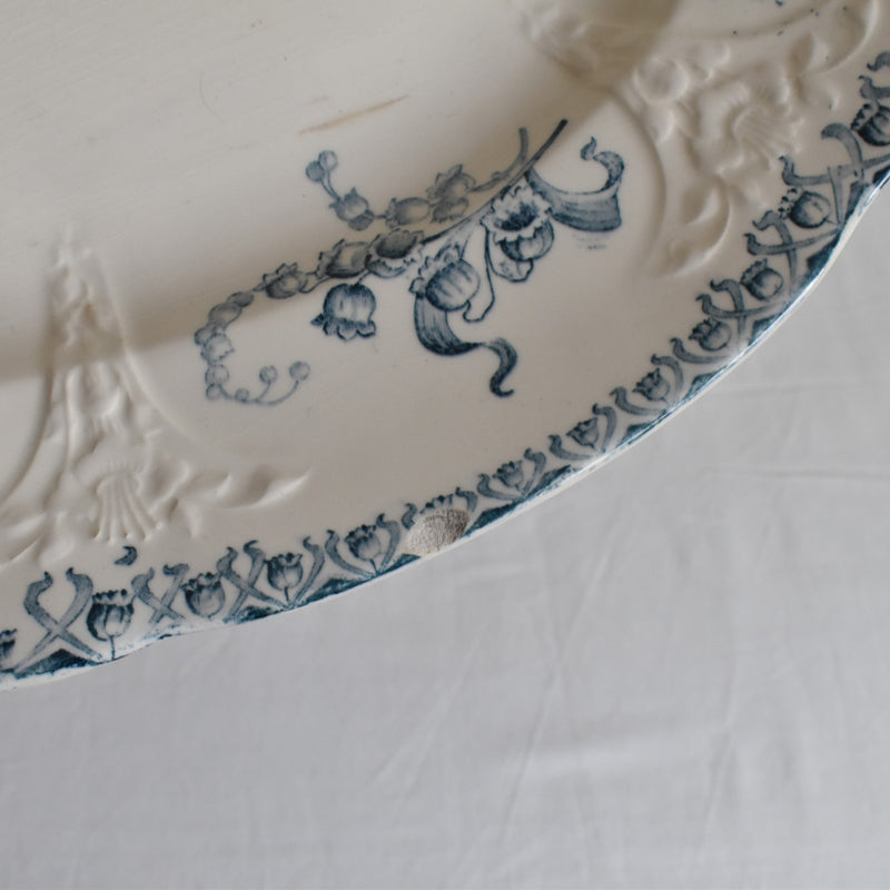 Antique Oval Large Plate Longwy Muguet (Lily of the Valley)