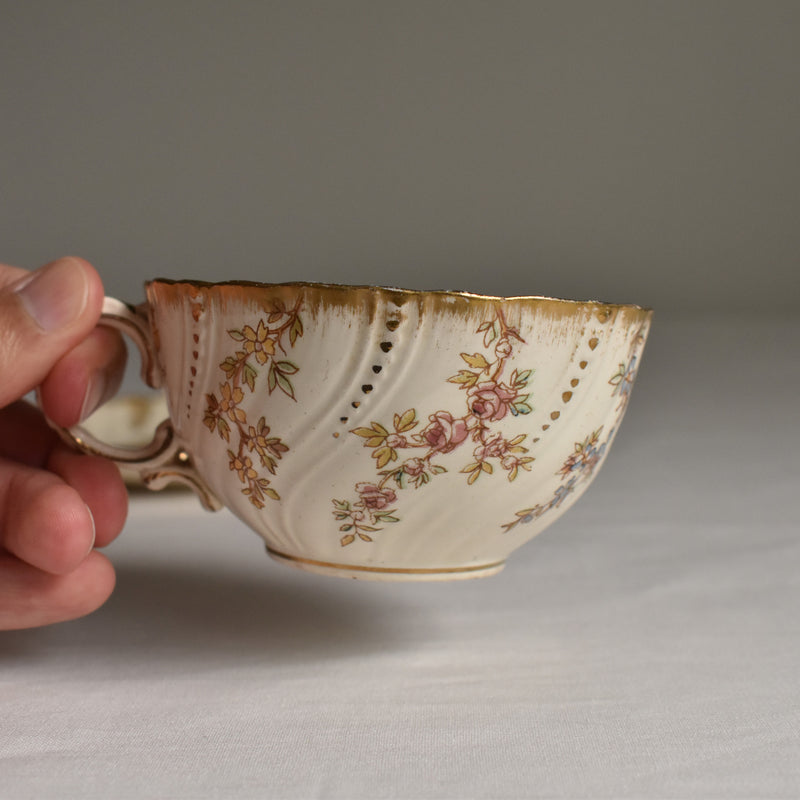 Antique Cup & Saucer, Sarreguemines Louis XV A
