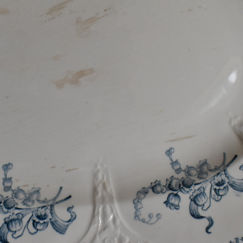 Antique Oval Large Plate Longwy Muguet (Lily of the Valley)