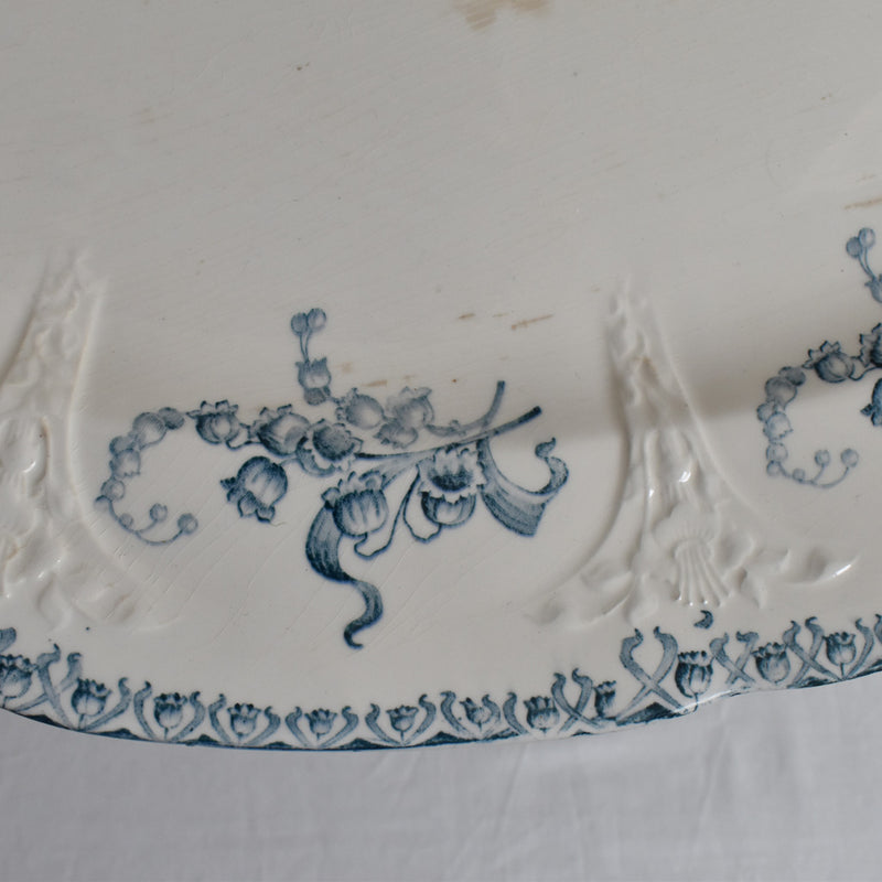 Antique Oval Large Plate Longwy Muguet (Lily of the Valley)