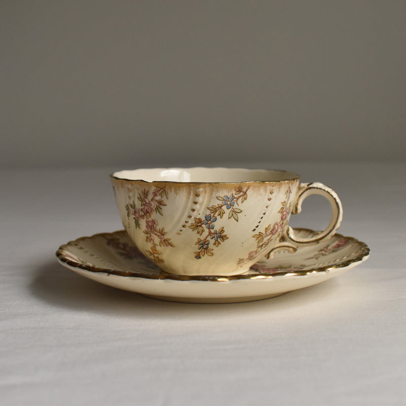Antique Cup & Saucer U&C Sarreguemines Louis XV B