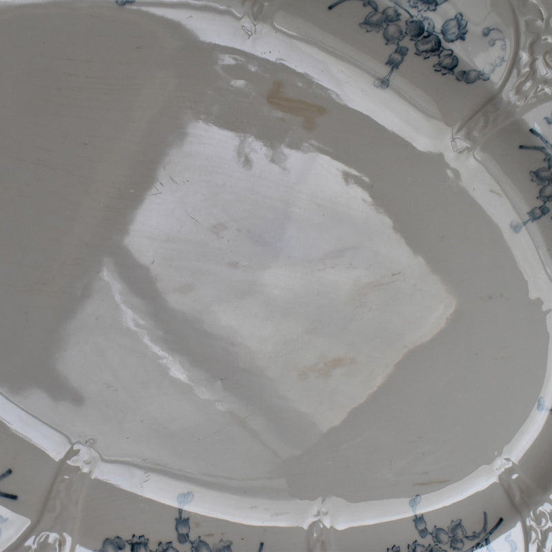 Antique Oval Large Plate Longwy Muguet (Lily of the Valley)
