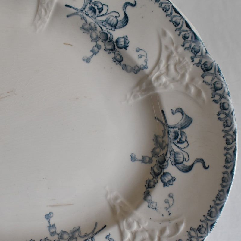 Antique Oval Large Plate Longwy Muguet (Lily of the Valley)