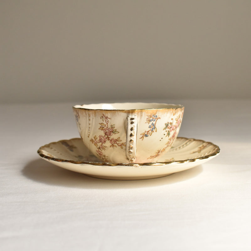 Antique Cup & Saucer U&C Sarreguemines Louis XV B