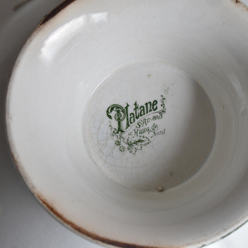 Antique soup tureen without lid, Saint-Amand, Platane