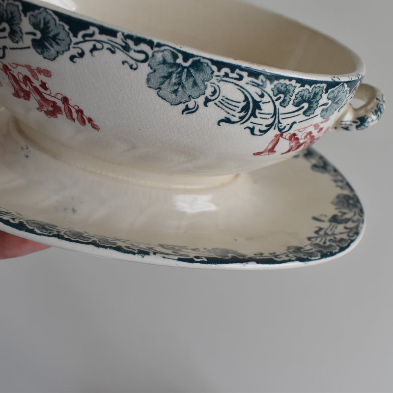 Antique sauce boat, Longwy, Carmen