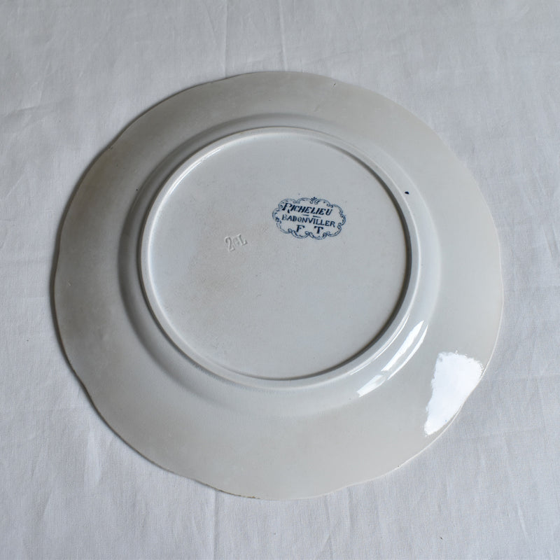 Antique Plate Badonviller Richelieu Blue