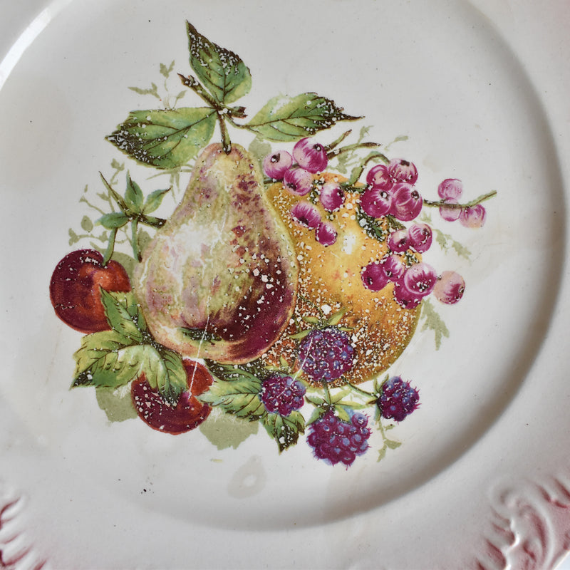 Vintage Dessert Plate Digoin & Sarreguemines Barbotine Fruits