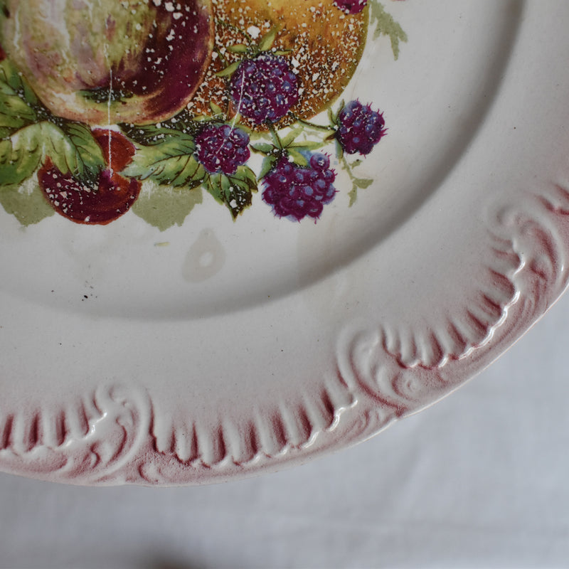 Vintage Dessert Plate Digoin & Sarreguemines Barbotine Fruits