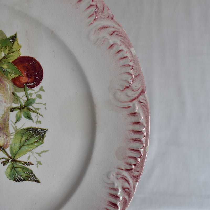 Vintage Dessert Plate Digoin & Sarreguemines Barbotine Fruits