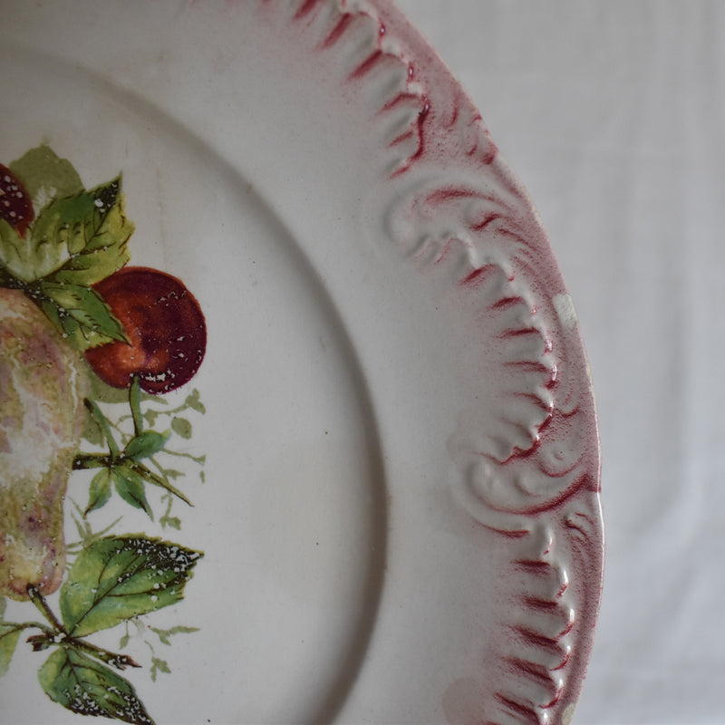Vintage Dessert Plate Digoin & Sarreguemines Barbotine Fruits
