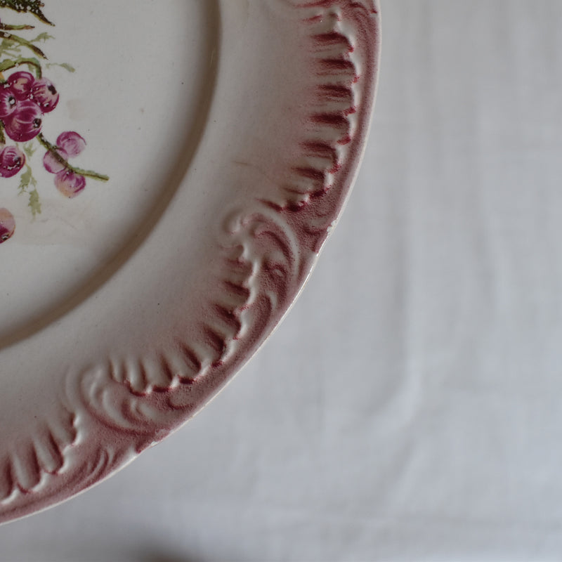 Vintage Dessert Plate Digoin & Sarreguemines Barbotine Fruits