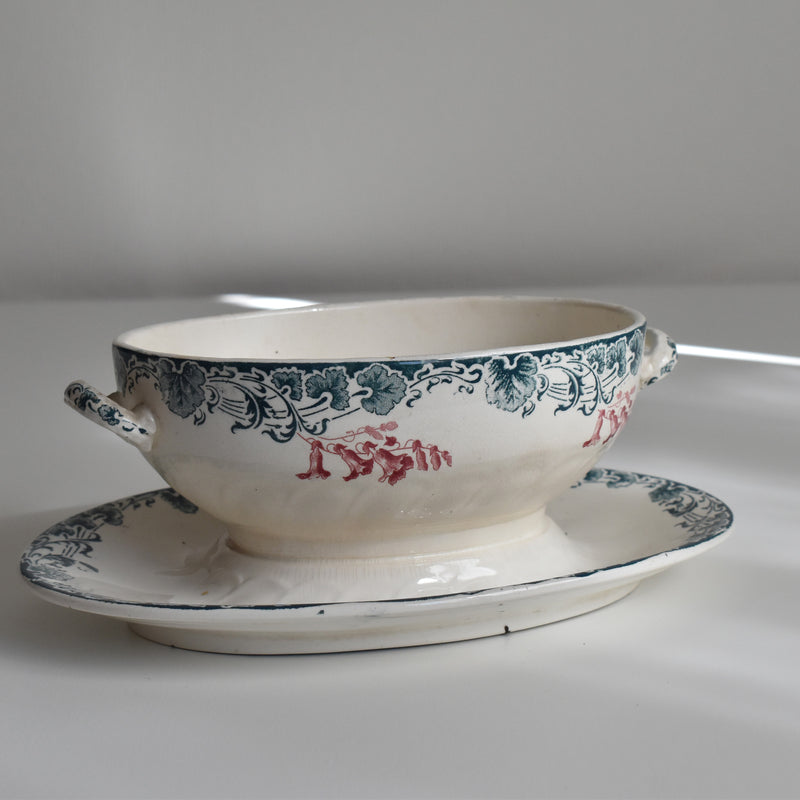 Antique sauce boat, Longwy, Carmen
