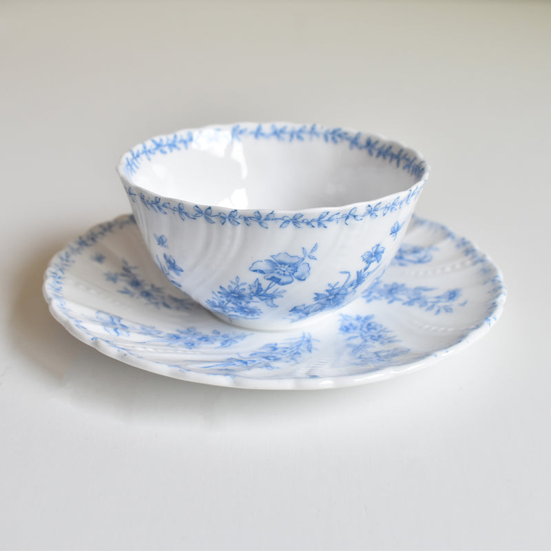 Antique Cup & Saucer Sarreguemines Perles Fleurs Bleues B