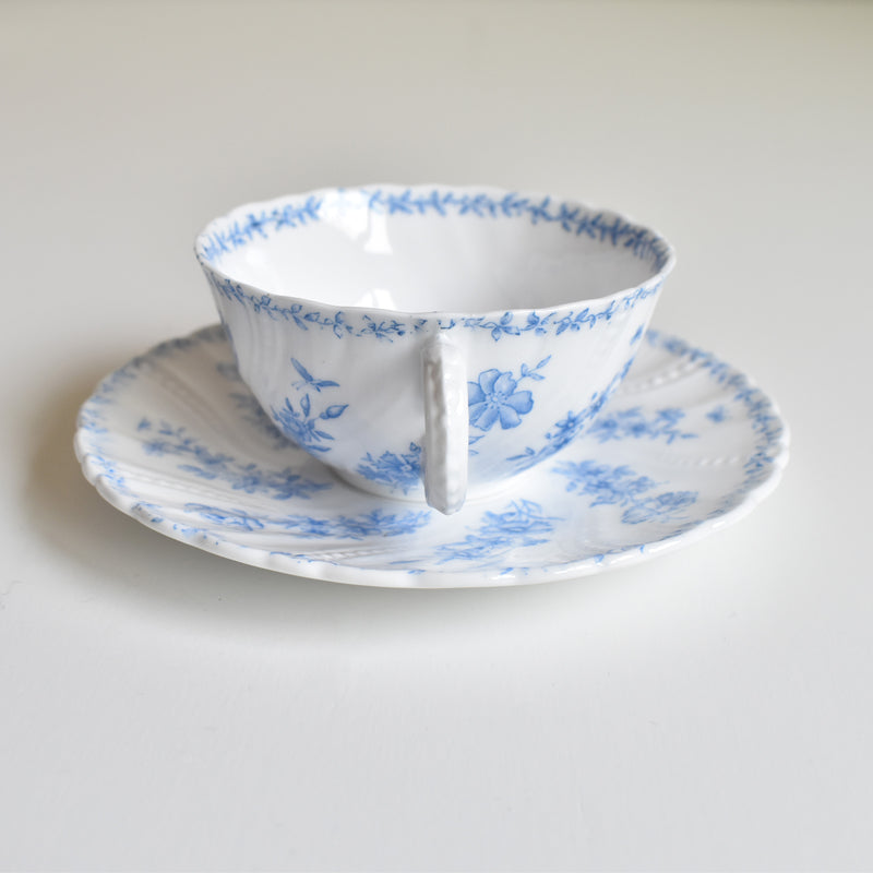 Antique Cup & Saucer Sarreguemines Perles Fleurs Bleues B