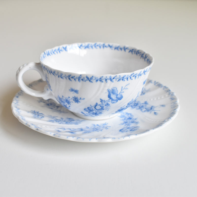 Antique Cup & Saucer Sarreguemines Perles Fleurs Bleues C