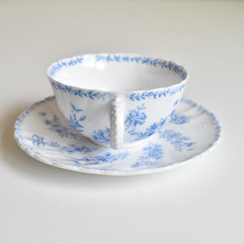 Antique Cup & Saucer Sarreguemines Perles Fleurs Bleues C