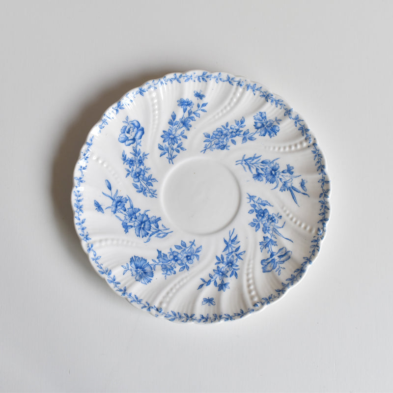 Antique Cup & Saucer Sarreguemines Perles Fleurs Bleues A