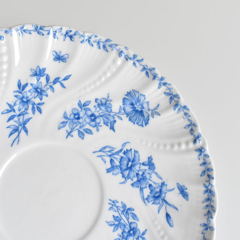 Antique Cup & Saucer Sarreguemines Perles Fleurs Bleues A