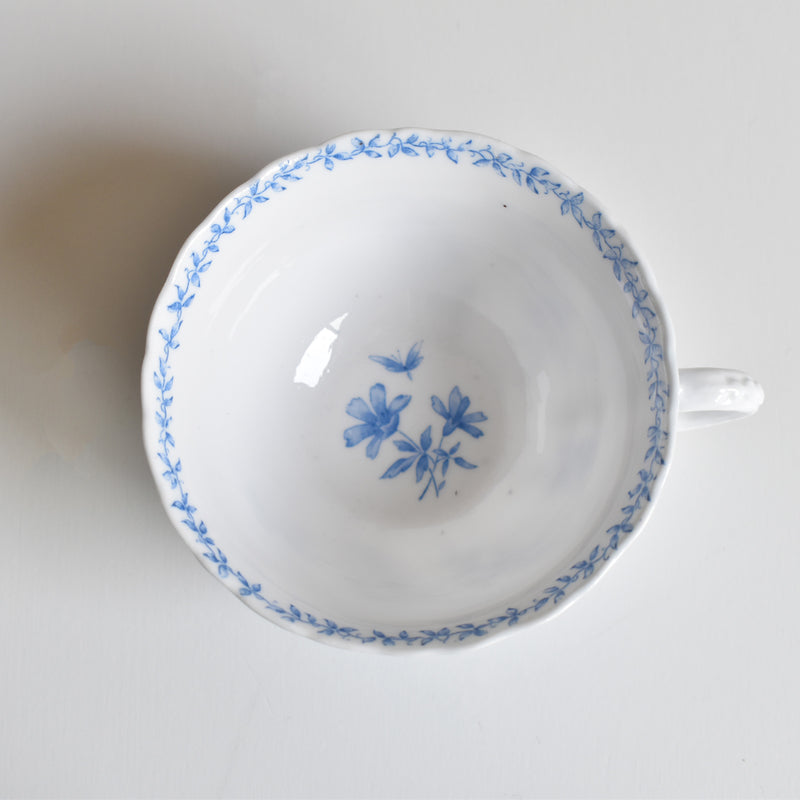 Antique Cup & Saucer Sarreguemines Perles Fleurs Bleues A