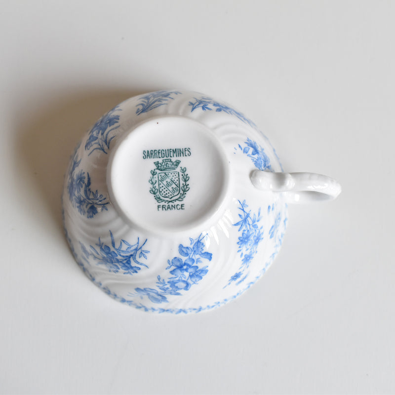 Antique Cup & Saucer Sarreguemines Perles Fleurs Bleues A