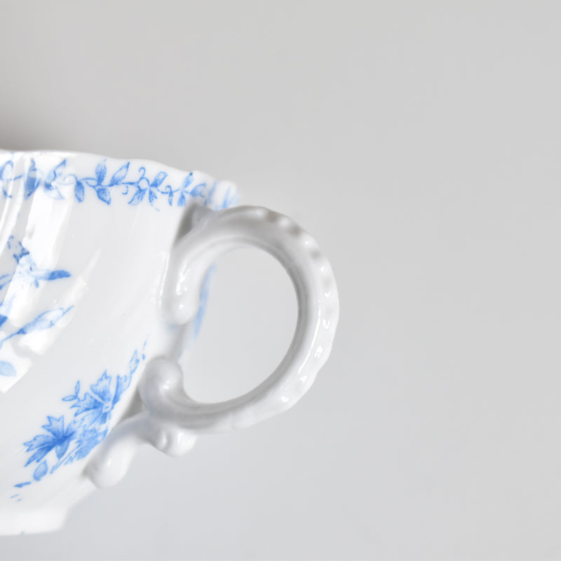 Antique Cup & Saucer Sarreguemines Perles Fleurs Bleues A