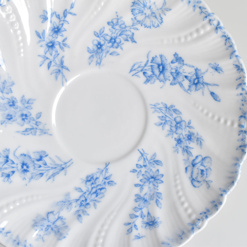 Antique Cup & Saucer Sarreguemines Perles Fleurs Bleues B