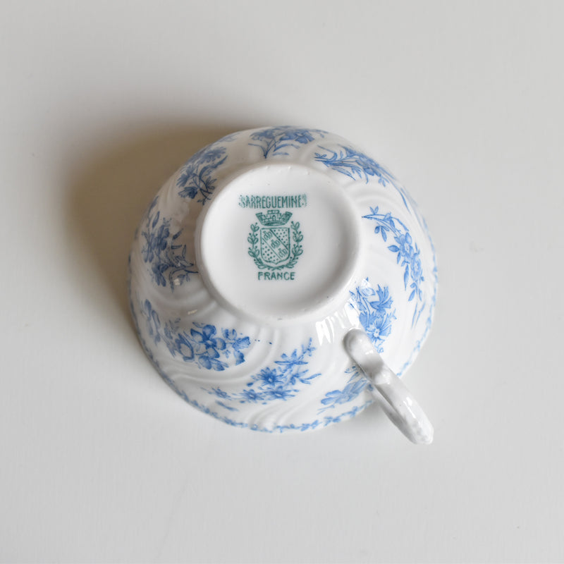 Antique Cup & Saucer Sarreguemines Perles Fleurs Bleues B