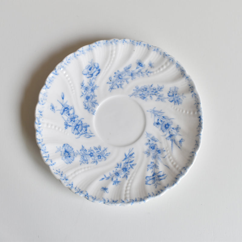 Antique Cup & Saucer Sarreguemines Perles Fleurs Bleues C