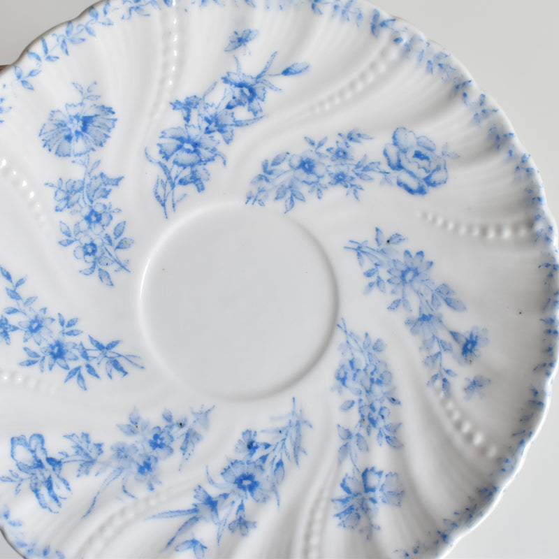 Antique Cup & Saucer Sarreguemines Perles Fleurs Bleues C