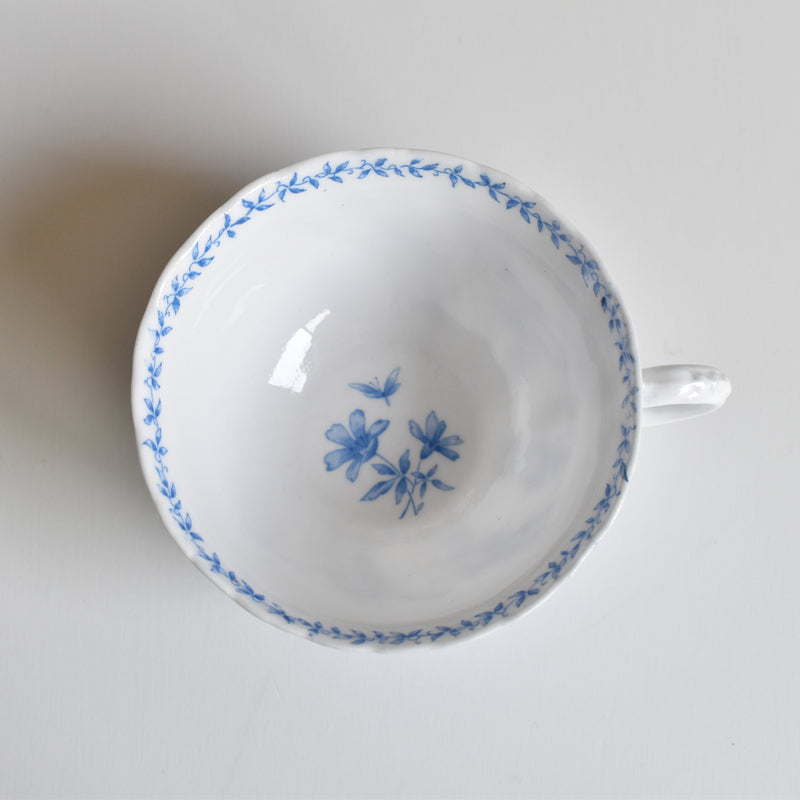 Antique Cup & Saucer Sarreguemines Perles Fleurs Bleues C