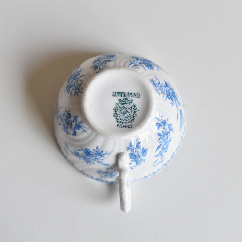 Antique Cup & Saucer Sarreguemines Perles Fleurs Bleues C
