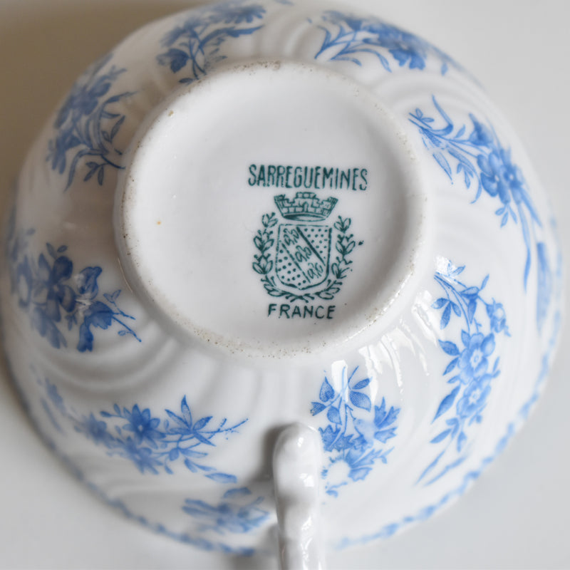 Antique Cup & Saucer Sarreguemines Perles Fleurs Bleues C
