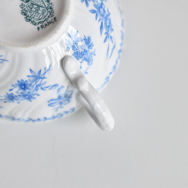 Antique Cup & Saucer Sarreguemines Perles Fleurs Bleues C