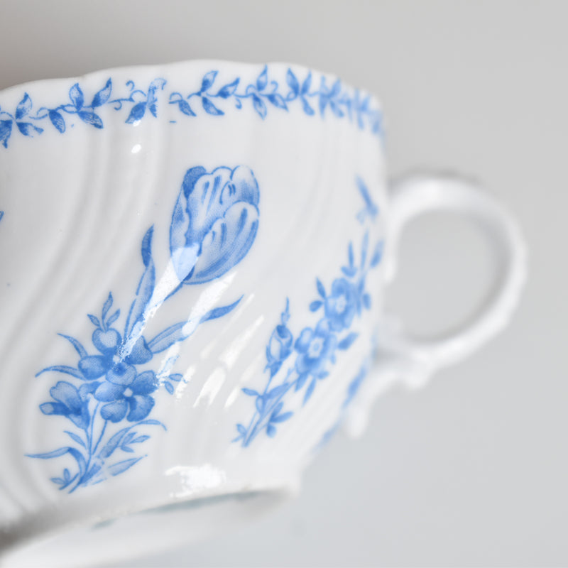Antique Cup & Saucer Sarreguemines Perles Fleurs Bleues C