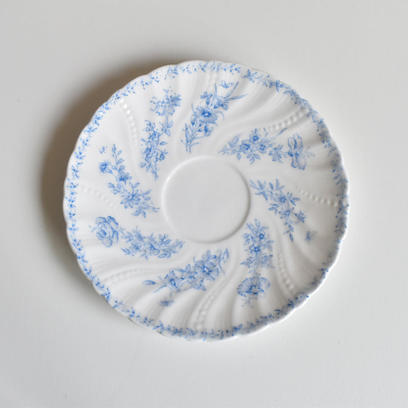 Antique cup and saucer, Sarreguemines Perles fleurs bleues D