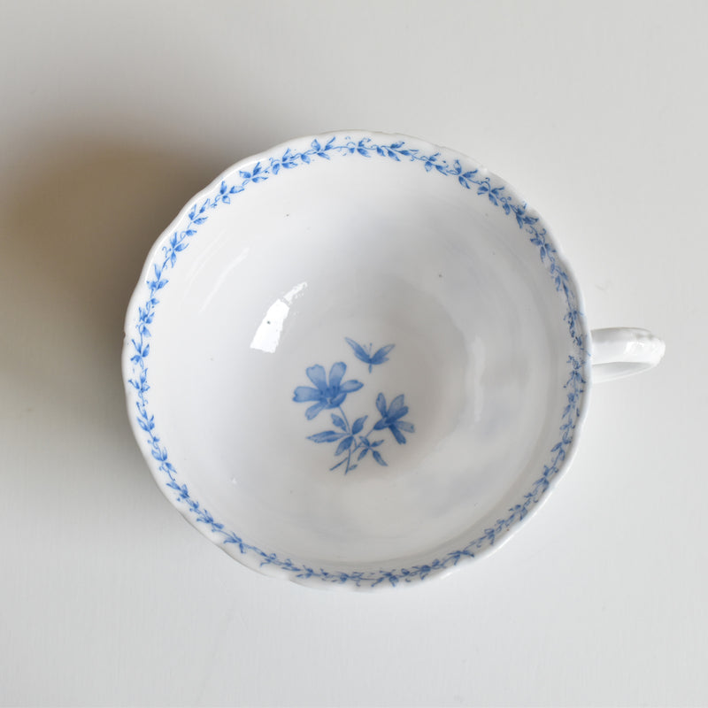 Antique cup and saucer, Sarreguemines Perles fleurs bleues D