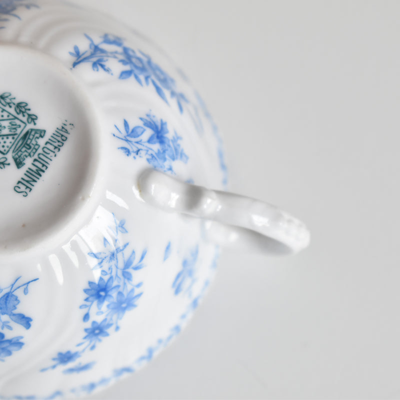 Antique cup and saucer, Sarreguemines Perles fleurs bleues D