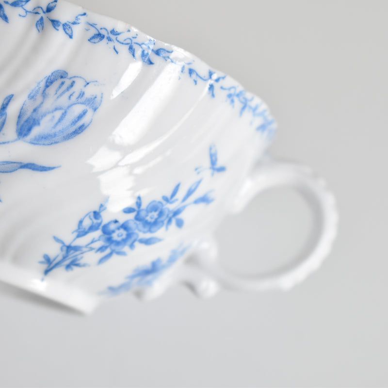 Antique cup and saucer, Sarreguemines Perles fleurs bleues D