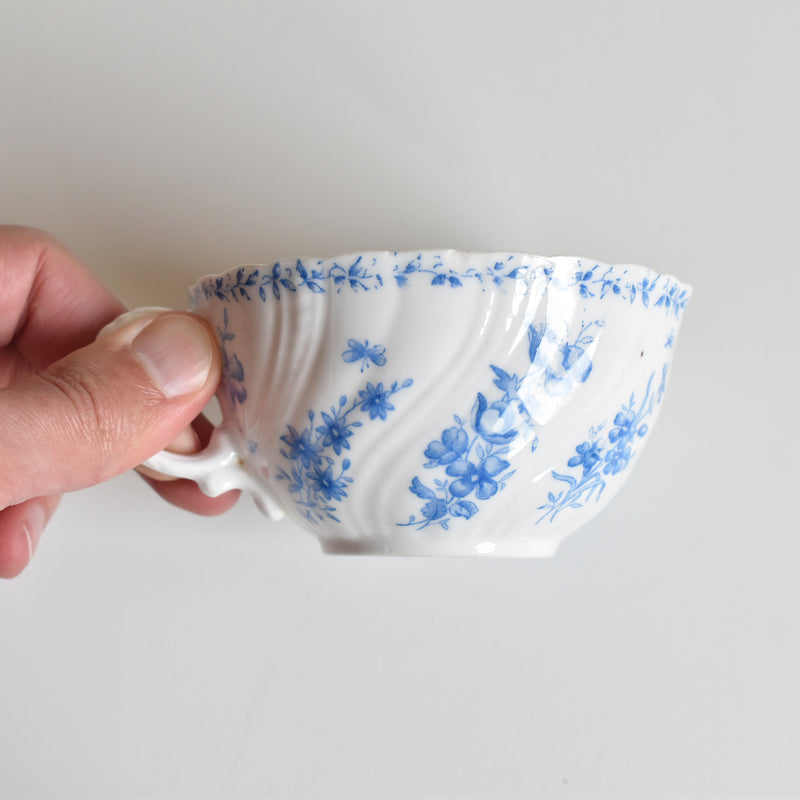 Antique cup and saucer, Sarreguemines Perles fleurs bleues D