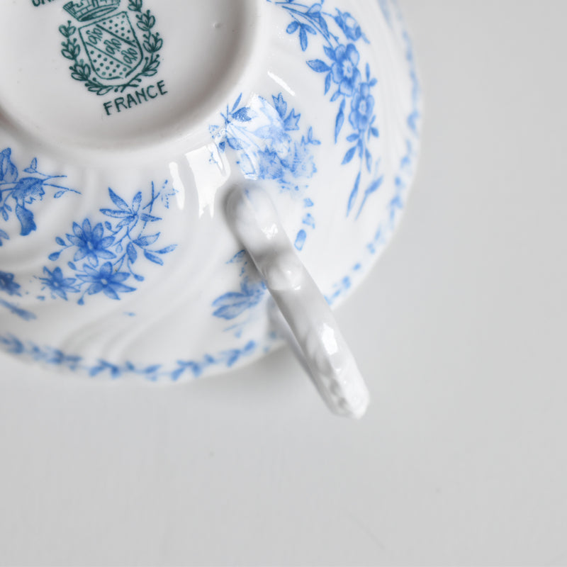 Antique Cup Sarreguemines Perles Fleurs Bleues A