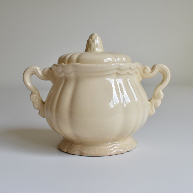 Vintage Sugar Pot, Digoin & Sarreguemines, Floral Rim